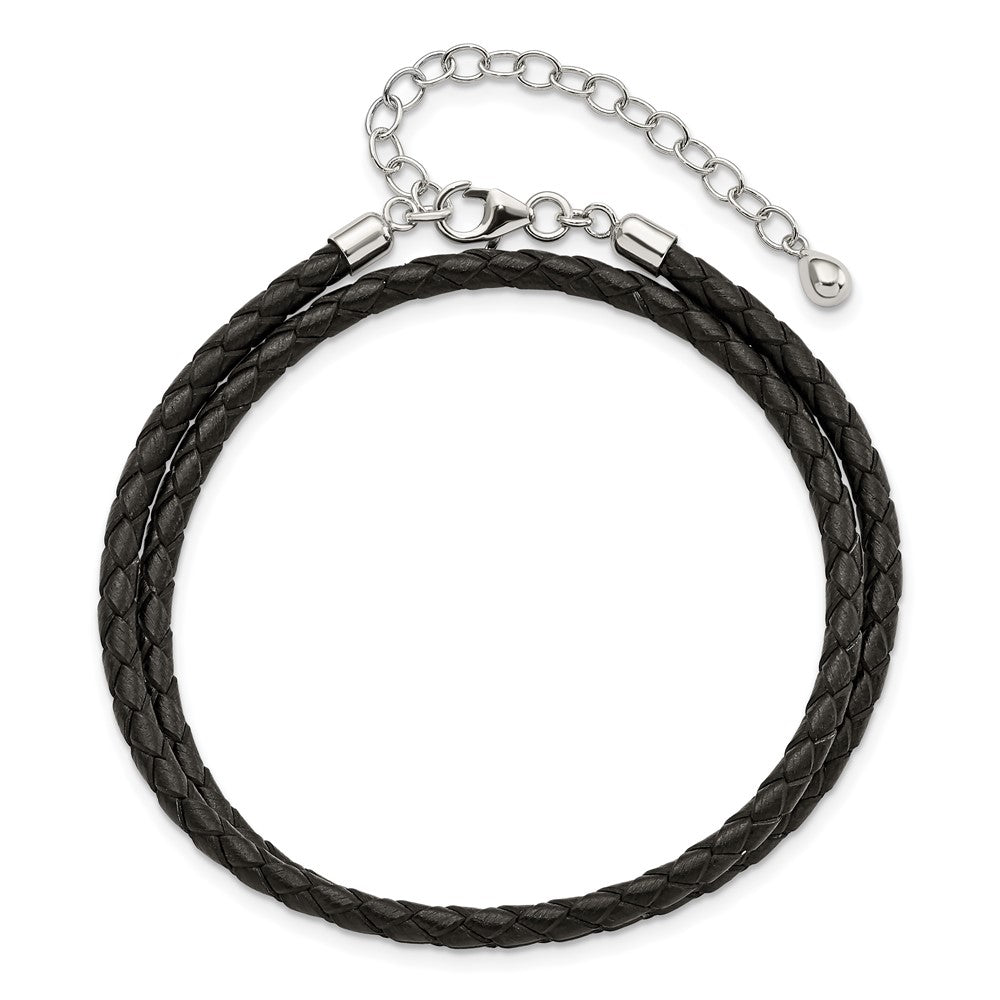 SS Reflections Black Leather Rh-plated 14in w/2in ext Choker/Wrap Bracelet QRS4049BLK-14