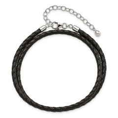 SS Reflections Black Leather Rh-plated 14in w/2in ext Choker/Wrap Bracelet QRS4049BLK-14