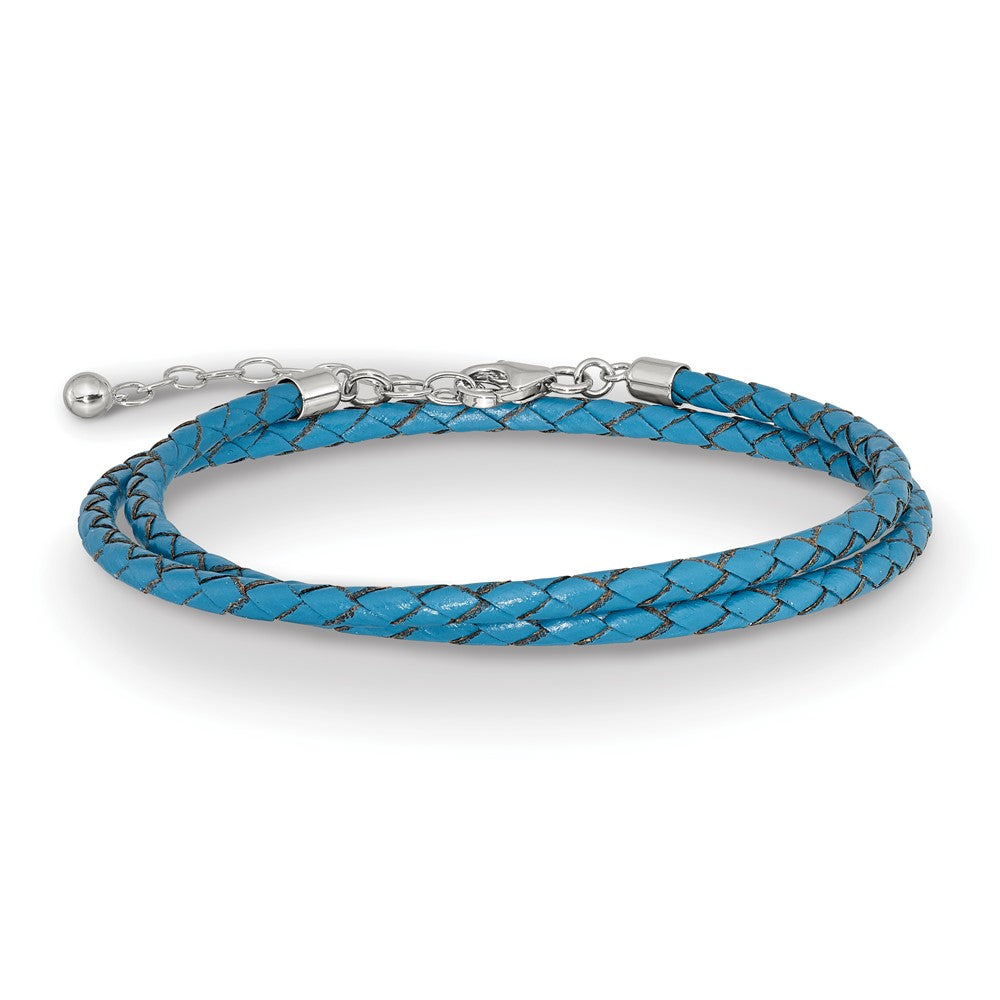 Sterling Silver Reflections Blue Leather Rhodium-plated 14 inch with a 2 inch extention Choker/Wrap Bracelet QRS4049BLUE-14