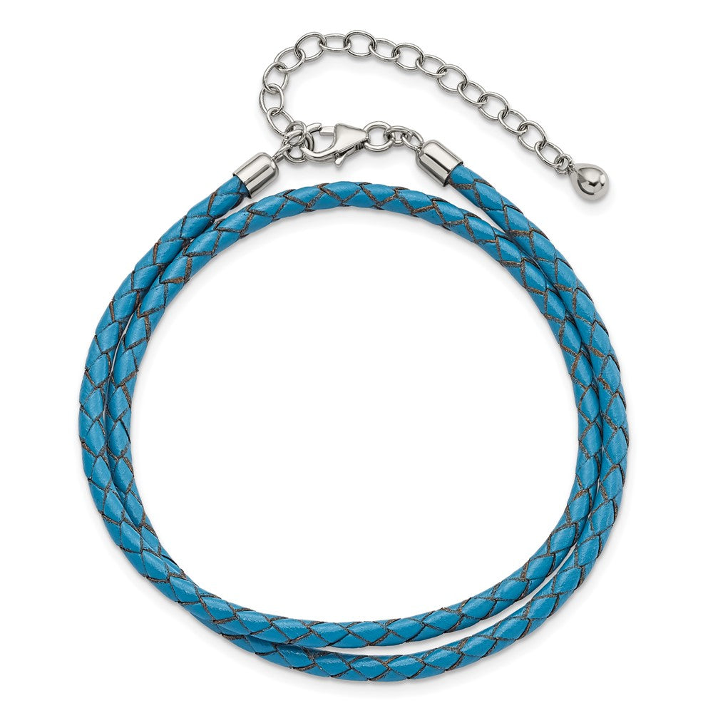 Sterling Silver Reflections Blue Leather Rhodium-plated 14 inch with a 2 inch extention Choker/Wrap Bracelet QRS4049BLUE-14