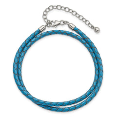 Sterling Silver Reflections Blue Leather Rhodium-plated 14 inch with a 2 inch extention Choker/Wrap Bracelet QRS4049BLUE-14