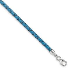 Sterling Silver Reflections Blue Leather Rhodium-plated 14 inch with a 2 inch extention Choker/Wrap Bracelet QRS4049BLUE-14