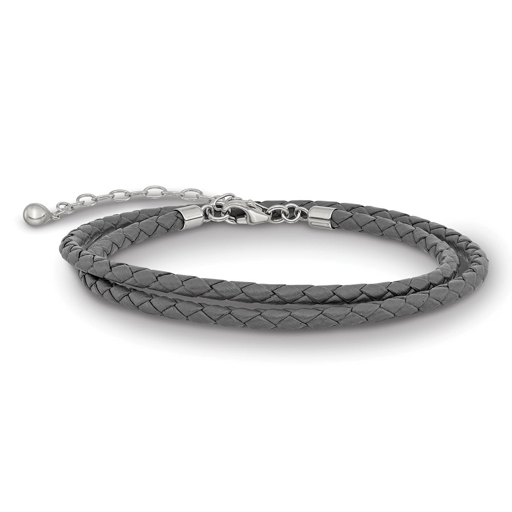 Sterling Silver Reflections Gray Leather Rhodium-plated 14 inch with a 2 inch extention Choker/Wrap Bracelet QRS4049GRAY-14