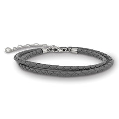 Sterling Silver Reflections Gray Leather Rhodium-plated 14 inch with a 2 inch extention Choker/Wrap Bracelet QRS4049GRAY-14