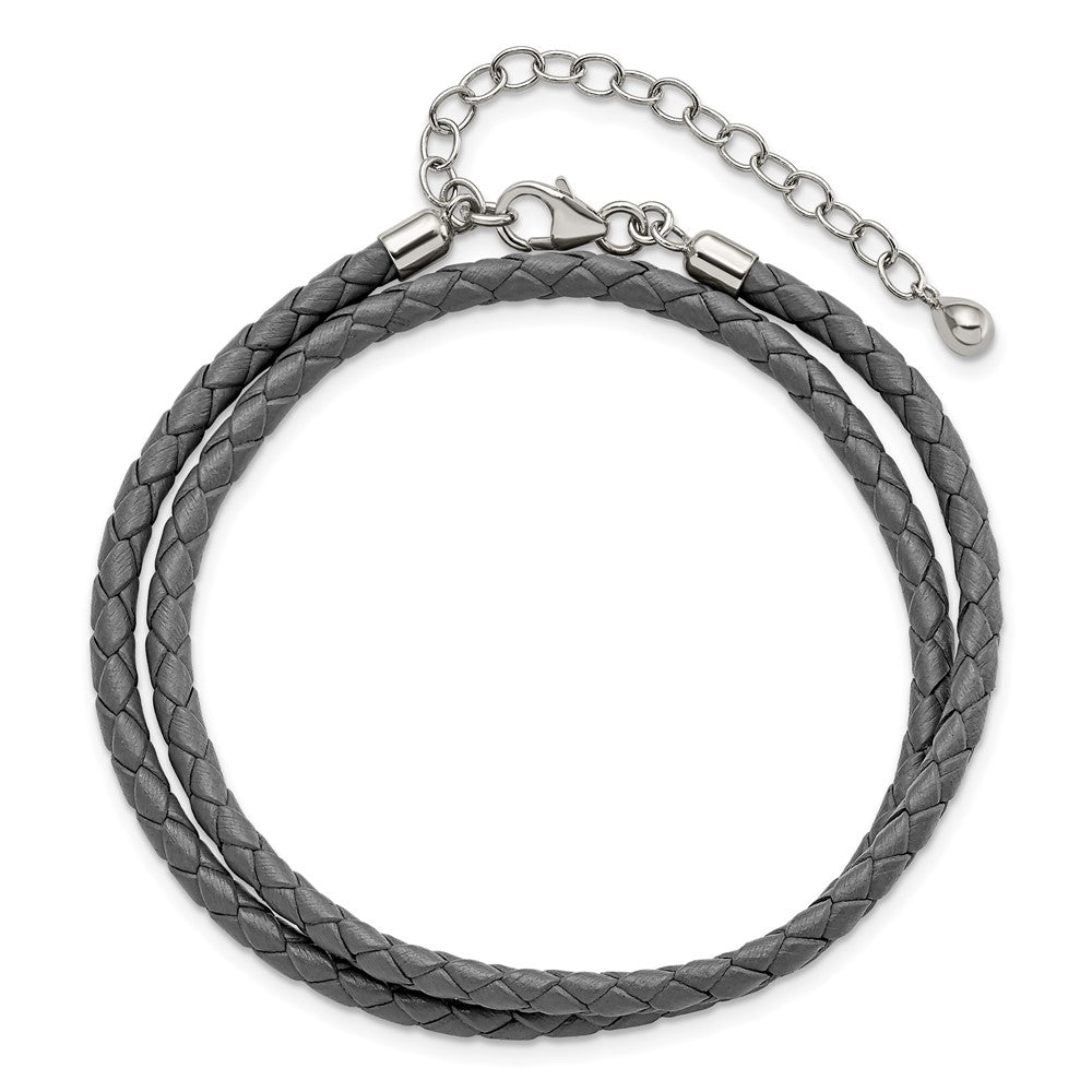 Sterling Silver Reflections Gray Leather Rhodium-plated 14 inch with a 2 inch extention Choker/Wrap Bracelet QRS4049GRAY-14