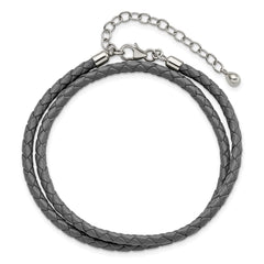 Sterling Silver Reflections Gray Leather Rhodium-plated 14 inch with a 2 inch extention Choker/Wrap Bracelet QRS4049GRAY-14