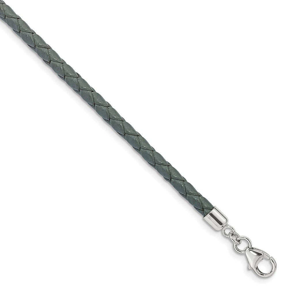 Sterling Silver Reflections Gray Leather Rhodium-plated 14 inch with a 2 inch extention Choker/Wrap Bracelet QRS4049GRAY-14