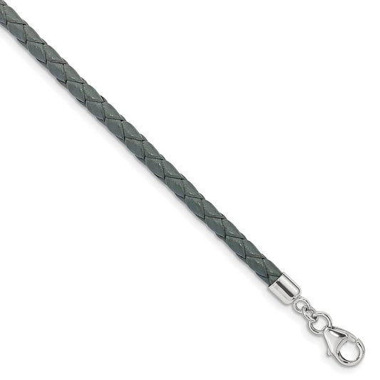 Sterling Silver Reflections Gray Leather Rhodium-plated 14 inch with a 2 inch extention Choker/Wrap Bracelet QRS4049GRAY-14