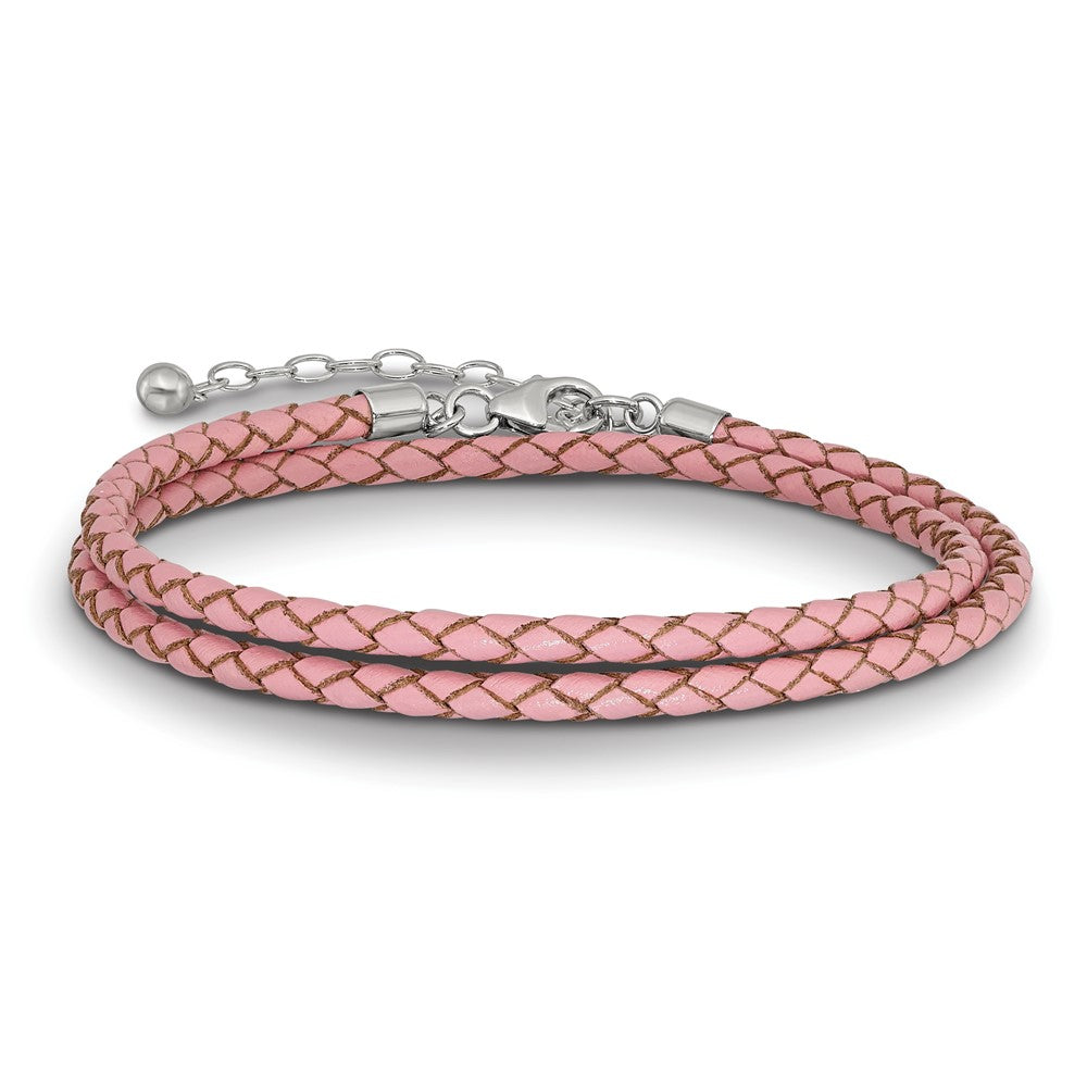 SS Reflections Pink Leather Rh-plated 14in w/2in ext Choker/Wrap Bracelet QRS4049PINK-14