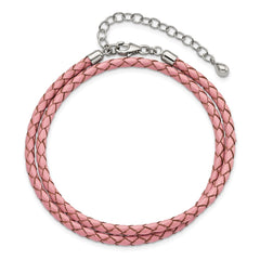 SS Reflections Pink Leather Rh-plated 14in w/2in ext Choker/Wrap Bracelet QRS4049PINK-14