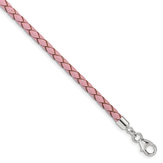 SS Reflections Pink Leather Rh-plated 14in w/2in ext Choker/Wrap Bracelet QRS4049PINK-14