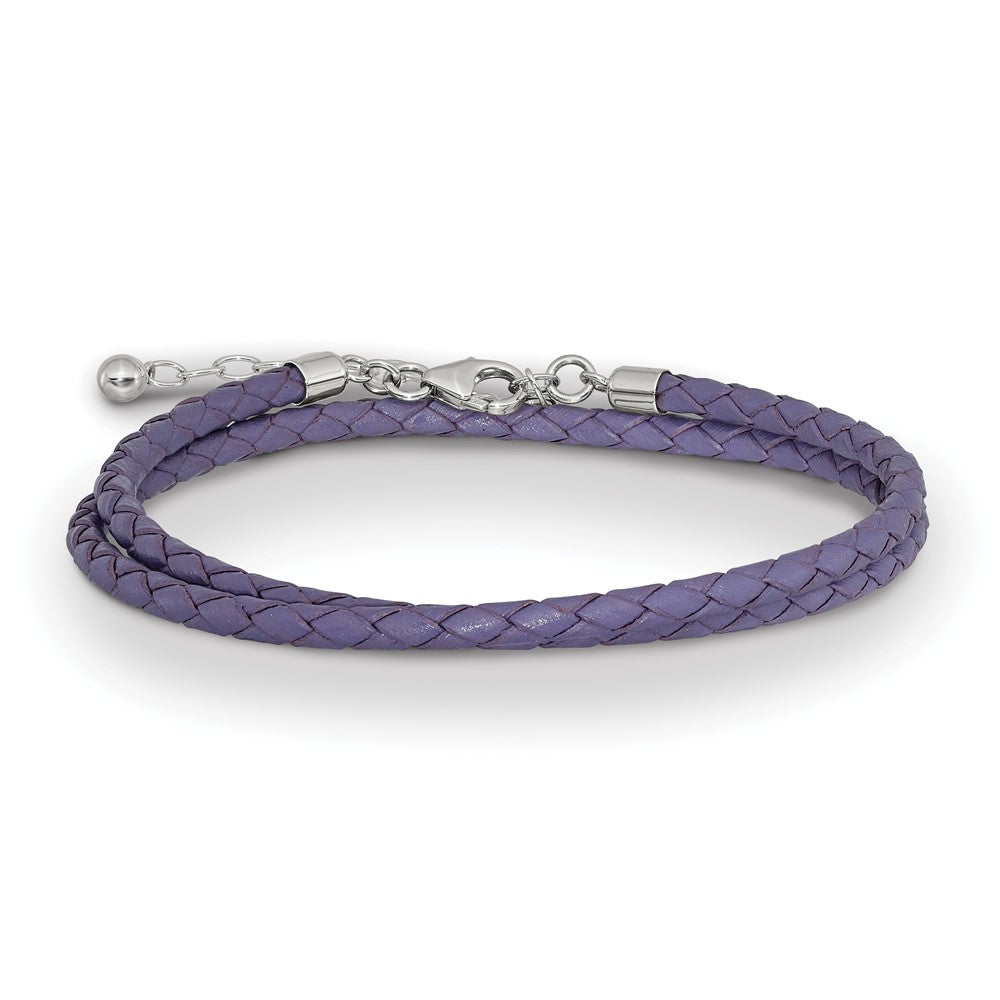 SS Reflections Purple Leather Rh-plated 14in w/2in ext Choker/Wrap Bracelet QRS4049PURP-14