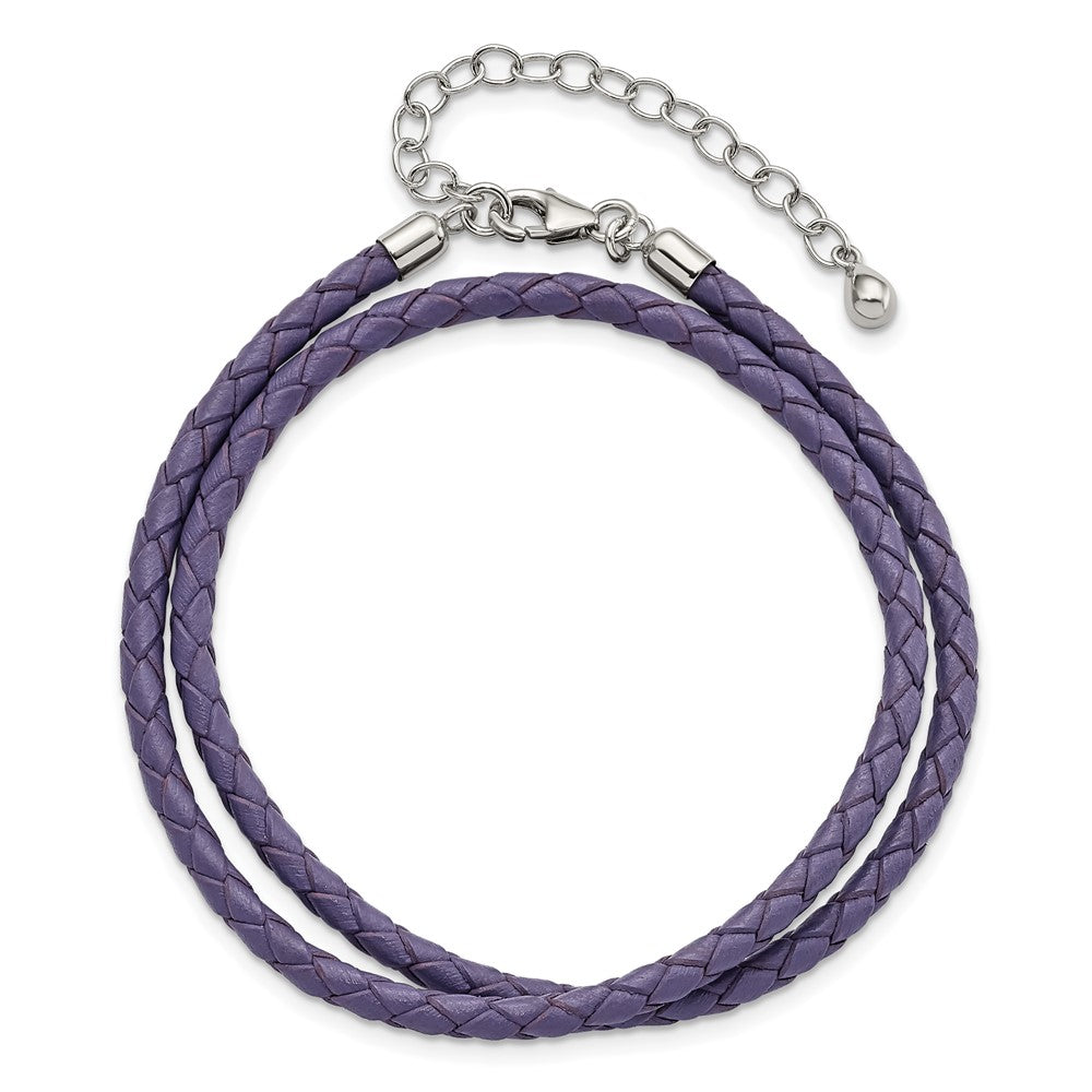 SS Reflections Purple Leather Rh-plated 14in w/2in ext Choker/Wrap Bracelet QRS4049PURP-14