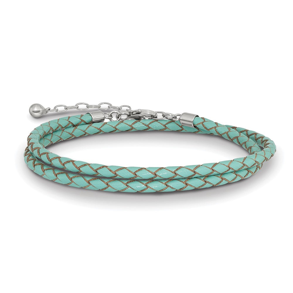 Sterling Silver Reflections Teal Leather Rhodium-plated 14 inch with a 2 inch extention Choker/Wrap Bracelet QRS4049TEAL-14