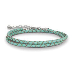 Sterling Silver Reflections Teal Leather Rhodium-plated 14 inch with a 2 inch extention Choker/Wrap Bracelet QRS4049TEAL-14