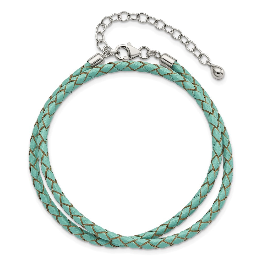 Sterling Silver Reflections Teal Leather Rhodium-plated 14 inch with a 2 inch extention Choker/Wrap Bracelet QRS4049TEAL-14