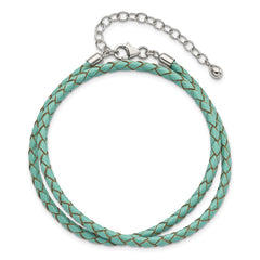 Sterling Silver Reflections Teal Leather Rhodium-plated 14 inch with a 2 inch extention Choker/Wrap Bracelet QRS4049TEAL-14