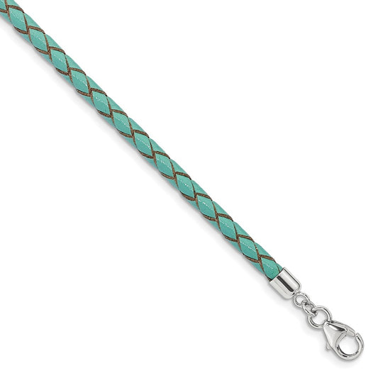 Sterling Silver Reflections Teal Leather Rhodium-plated 14 inch with a 2 inch extention Choker/Wrap Bracelet QRS4049TEAL-14