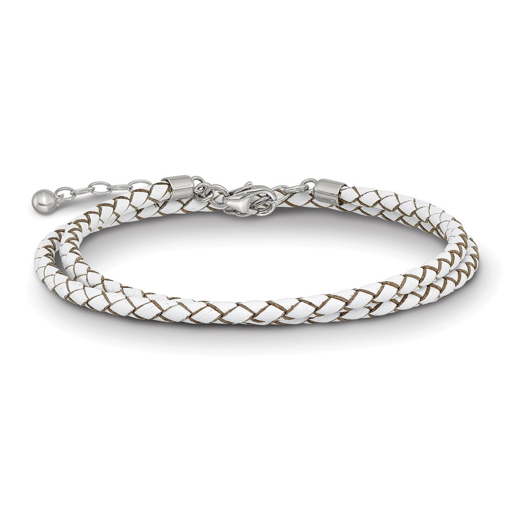 Sterling Silver Reflections White Leather Rhodium-plated 14 inch with a 2 inch extention Choker/Wrap Bracelet QRS4049WHT-14