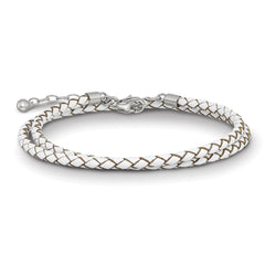 Sterling Silver Reflections White Leather Rhodium-plated 14 inch with a 2 inch extention Choker/Wrap Bracelet QRS4049WHT-14