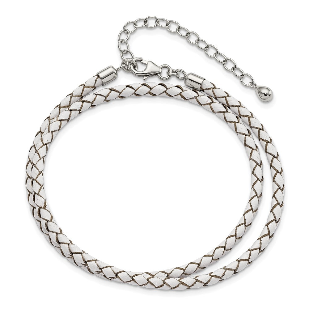 Sterling Silver Reflections White Leather Rhodium-plated 14 inch with a 2 inch extention Choker/Wrap Bracelet QRS4049WHT-14