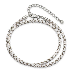 Sterling Silver Reflections White Leather Rhodium-plated 14 inch with a 2 inch extention Choker/Wrap Bracelet QRS4049WHT-14