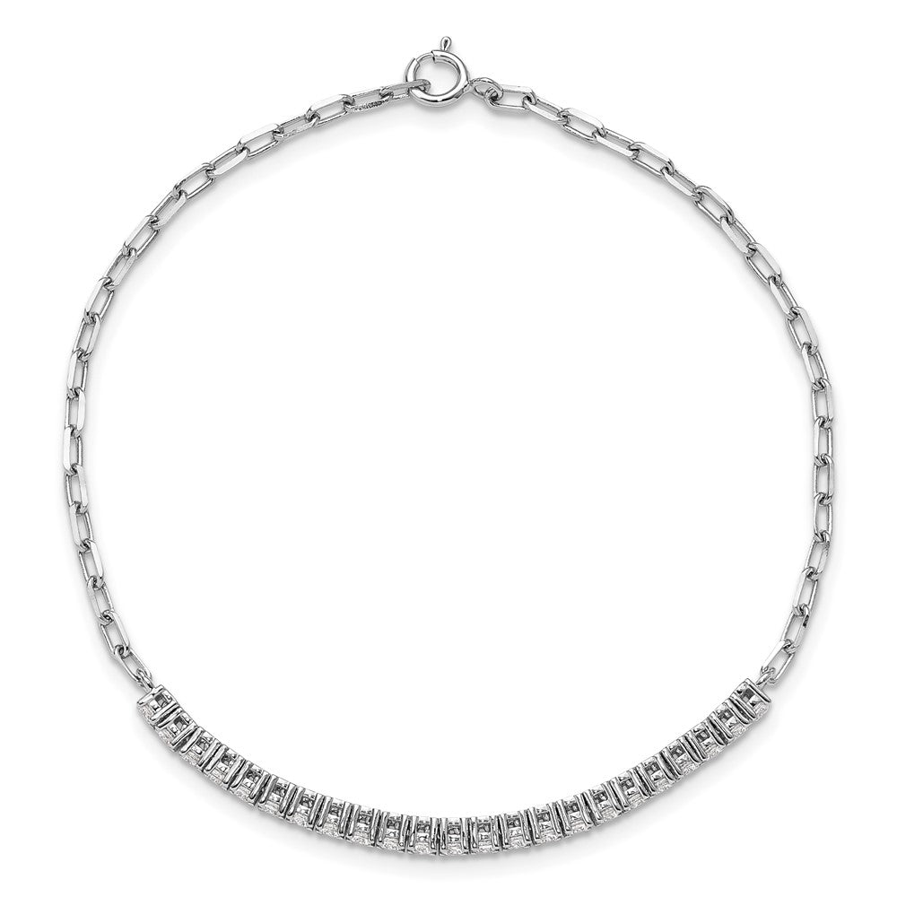 Sterling Shimmer Sterling Silver Rhodium-plated CZ 23 Stone 7 inch Paperclip Link Bracelet QSH102-7