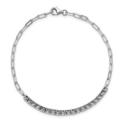 Sterling Shimmer Sterling Silver Rhodium-plated 19 Stone 7 inch Paperclip Link Bracelet QSH103-7