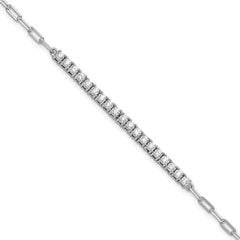 Sterling Shimmer Sterling Silver Rhodium-plated 19 Stone 7 inch Paperclip Link Bracelet QSH103-7