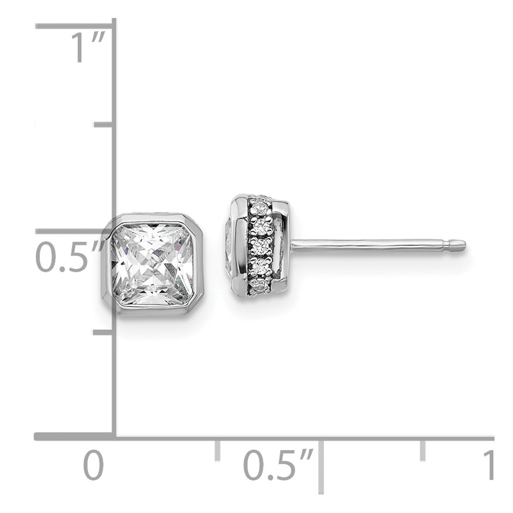 QSH105 Sterling Shimmer Sterling Silver Rhodium-plated CZ 34 Stone Square Post Earrings