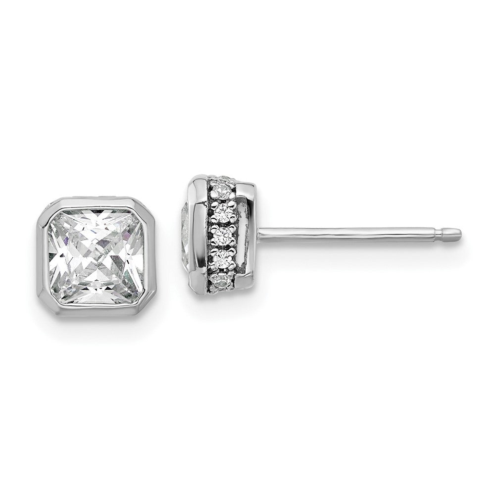 QSH105 Sterling Shimmer Sterling Silver Rhodium-plated CZ 34 Stone Square Post Earrings