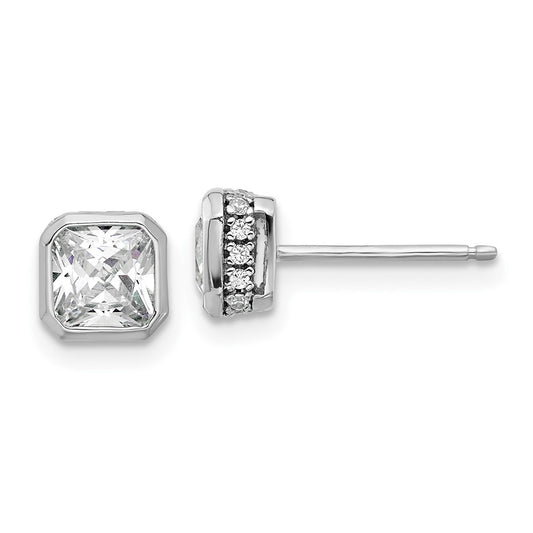 QSH105 Sterling Shimmer Sterling Silver Rhodium-plated CZ 34 Stone Square Post Earrings