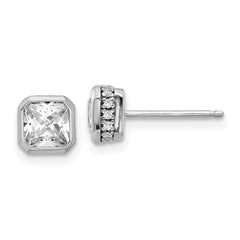 QSH105 Sterling Shimmer Sterling Silver Rhodium-plated CZ 34 Stone Square Post Earrings