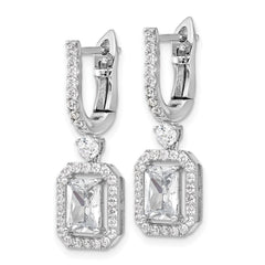 QSH108 Sterling Shimmer Sterling Silver Rhodium-plated CZ 64 Stone Hinged Post Dangle Hoop Earrings