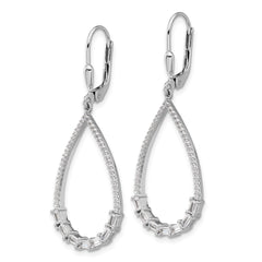 QSH110 Sterling Shimmer Sterling Silver Rhodium-plated CZ 96 Stone Teardrop Dangle Leverback Earrings