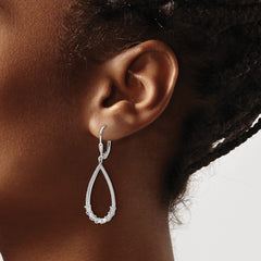 QSH110 Sterling Shimmer Sterling Silver Rhodium-plated CZ 96 Stone Teardrop Dangle Leverback Earrings