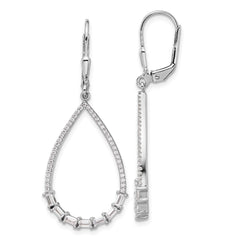 QSH110 Sterling Shimmer Sterling Silver Rhodium-plated CZ 96 Stone Teardrop Dangle Leverback Earrings
