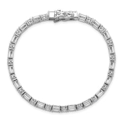 Sterling Shimmer Sterling Silver Rhodium-plated CZ 59 Stone 7.25 inch Bracelet QSH124-7.25