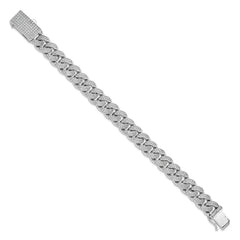 Sterling Silver Rhodium-plated CZ 8in Curb Bracelet QSH128-8.25