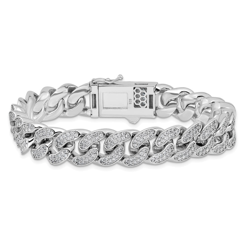 Sterling Silver Rhodium-plated CZ 8in Curb Bracelet QSH128-8.25