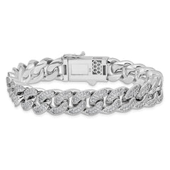 Sterling Silver Rhodium-plated CZ 8in Curb Bracelet QSH128-8.25