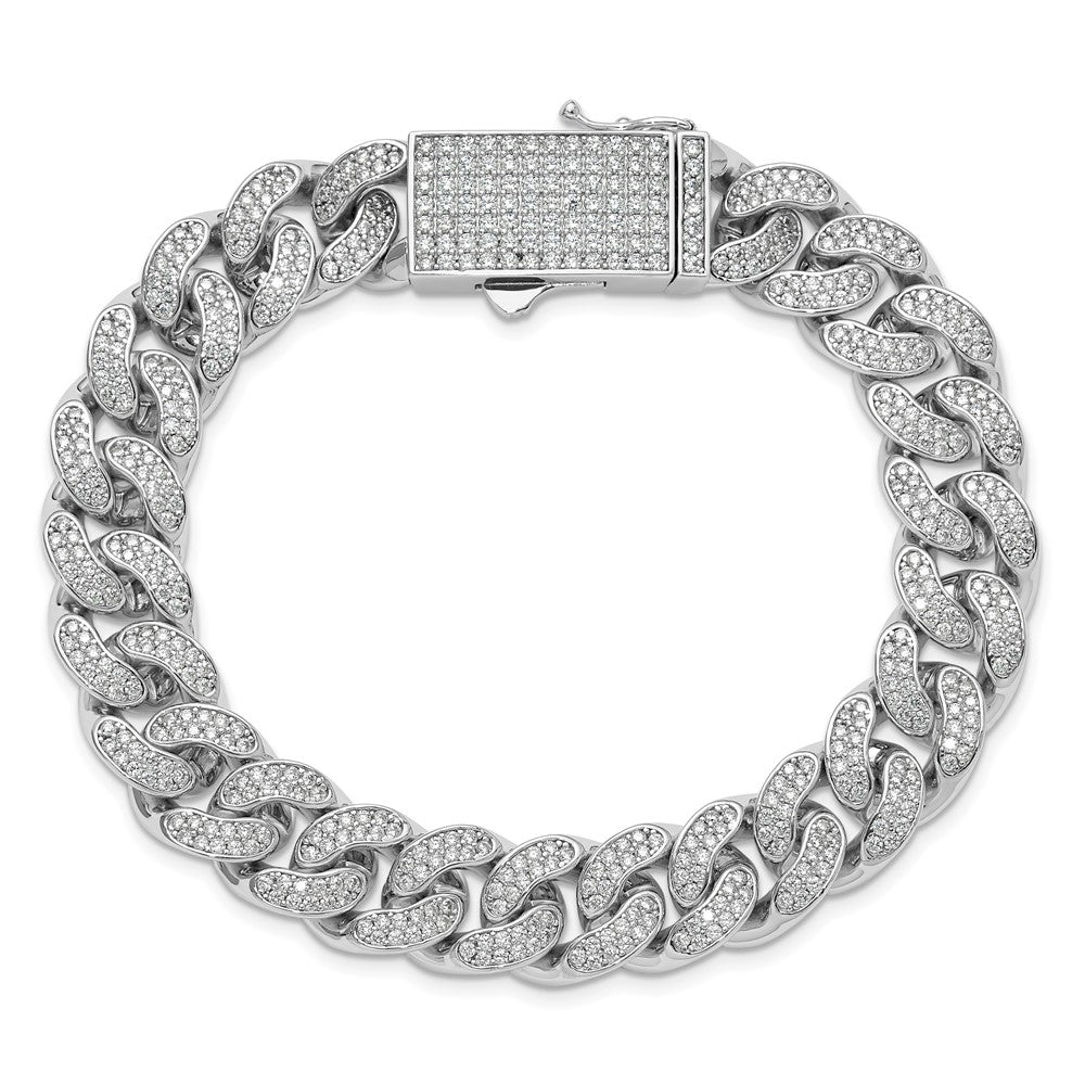 Sterling Silver Rhodium-plated CZ 8in Curb Bracelet QSH128-8.25