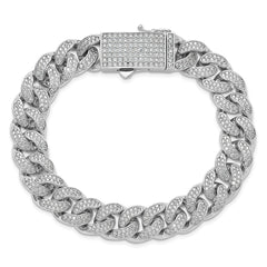 Sterling Silver Rhodium-plated CZ 8in Curb Bracelet QSH128-8.25