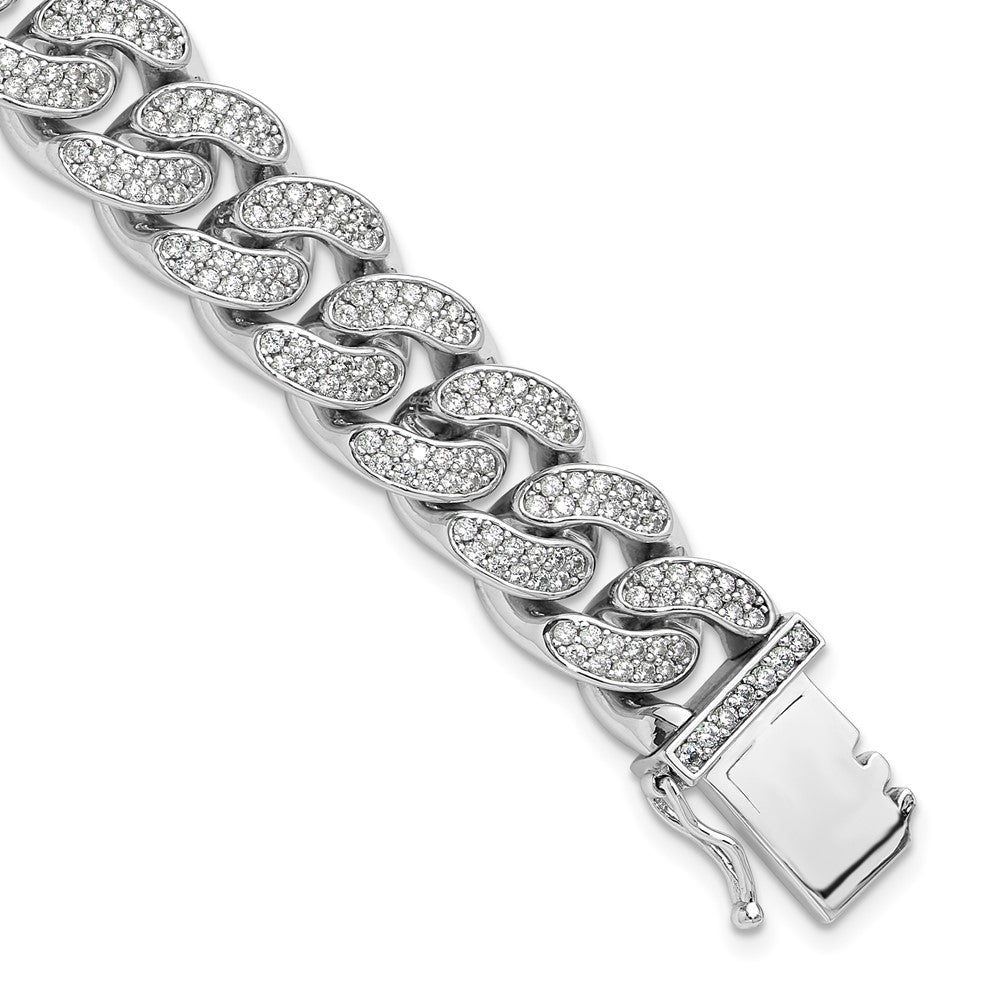 Sterling Silver Rhodium-plated CZ 8in Curb Bracelet QSH128-8.25