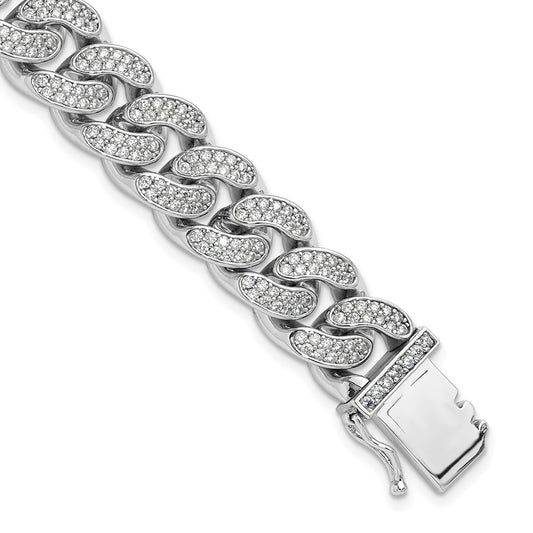 Sterling Silver Rhodium-plated CZ 8in Curb Bracelet QSH128-8.25