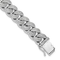 Sterling Silver Rhodium-plated CZ 8in Curb Bracelet QSH128-8.25