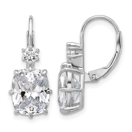 QSH130 Sterling Shimmer Sterling Silver Rhodium-plated CZ 4 Stone Leverback Earrings