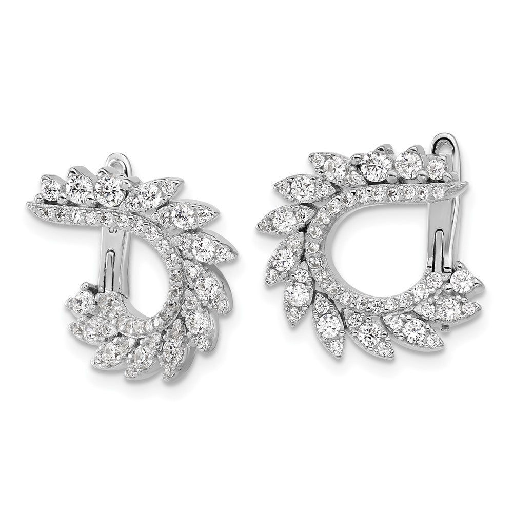 QSH131 Sterling Shimmer Sterling Silver Rhodium-plated CZ 104 Stone Leaf Design Hinged Post Earrings
