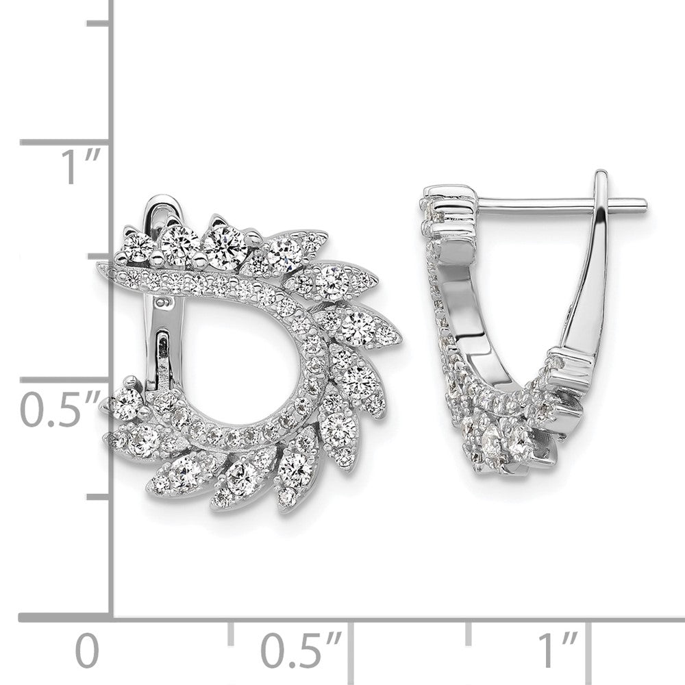 QSH131 Sterling Shimmer Sterling Silver Rhodium-plated CZ 104 Stone Leaf Design Hinged Post Earrings