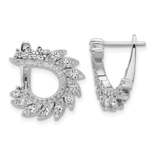 QSH131 Sterling Shimmer Sterling Silver Rhodium-plated CZ 104 Stone Leaf Design Hinged Post Earrings